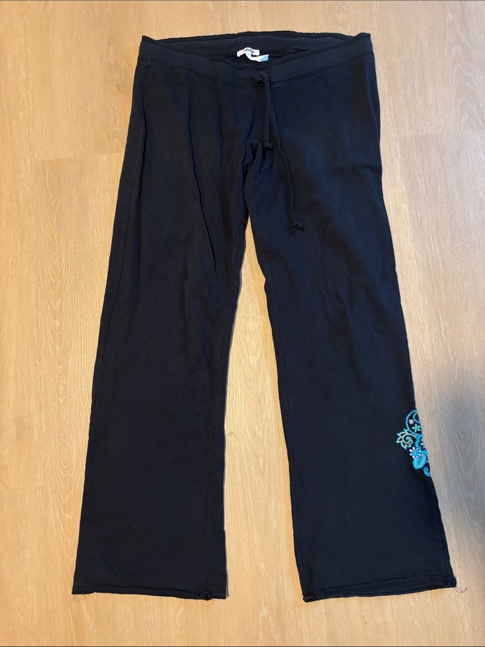 P.J. Salvage Black Lounge Pants with Teal Embroidery size Large
